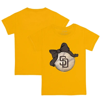 Toddler Tiny Turnip Gold San Diego Padres Baseball Bow T-Shirt