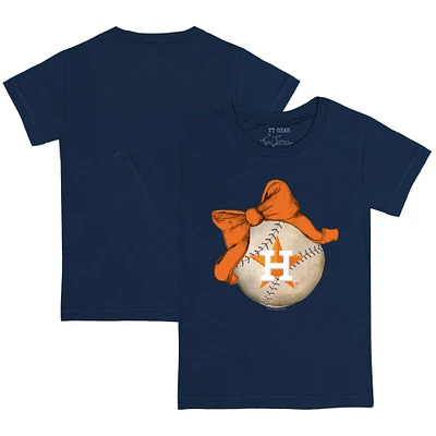 Toddler Tiny Turnip Navy Houston Astros Baseball Bow T-Shirt