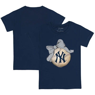 Toddler Tiny Turnip Navy New York Yankees Baseball Bow T-Shirt