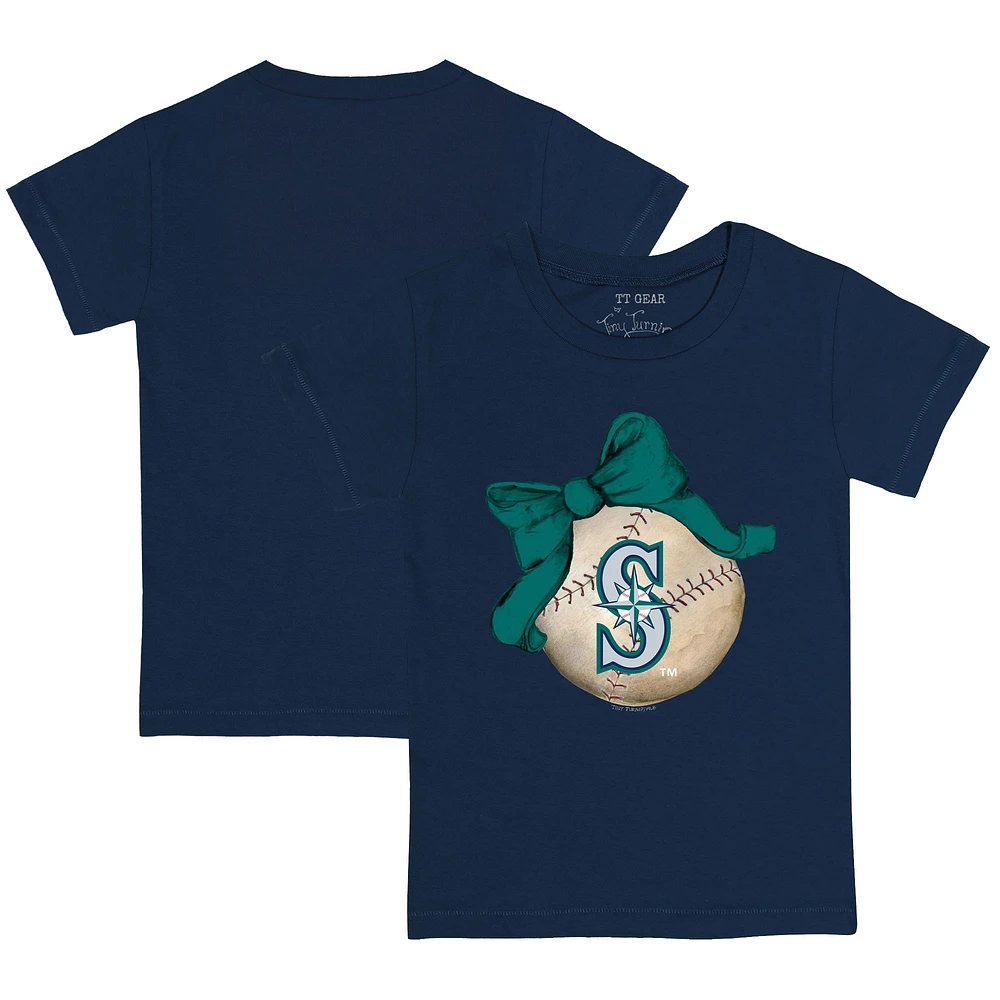 Toddler Tiny Turnip Navy Seattle Mariners Baseball Bow T-Shirt