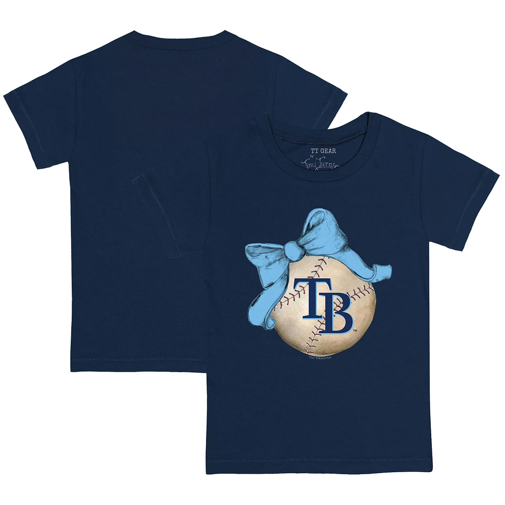 Toddler Tiny Turnip Navy Tampa Bay Rays Baseball Bow T-Shirt
