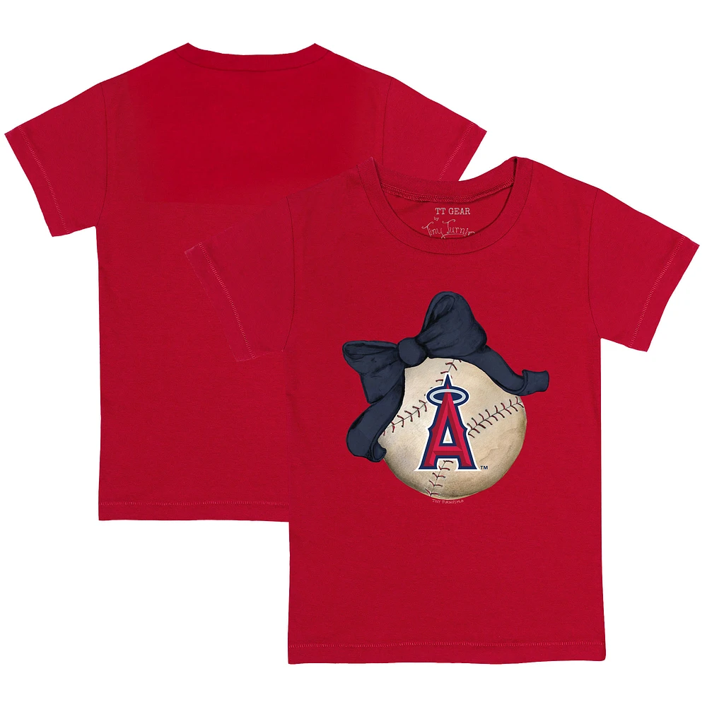 Toddler Tiny Turnip Red Los Angeles Angels Baseball Bow T-Shirt