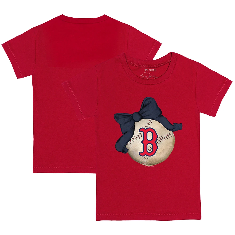 Toddler Tiny Turnip Red Boston Sox Baseball Bow T-Shirt