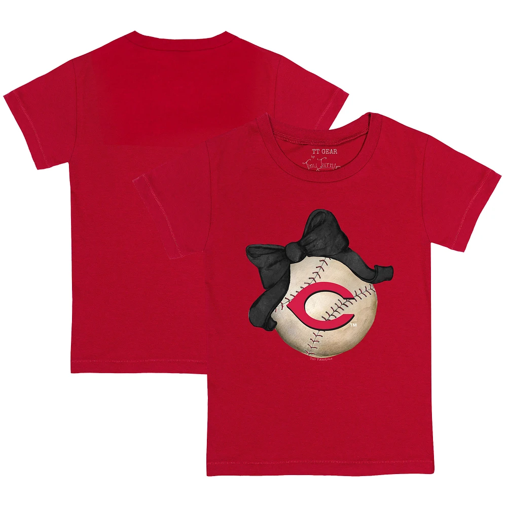 Toddler Tiny Turnip Red Cincinnati Reds Baseball Bow T-Shirt