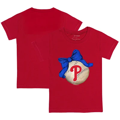Toddler Tiny Turnip Red Philadelphia Phillies Baseball Bow T-Shirt