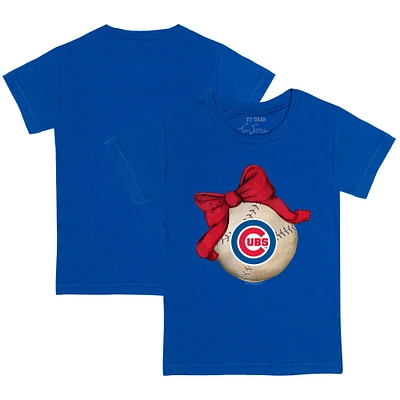 Toddler Tiny Turnip Royal Chicago Cubs Baseball Bow T-Shirt