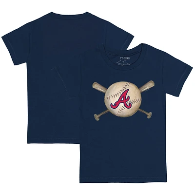Toddler Tiny Turnip Navy Atlanta Braves Baseball Cross Bats T-Shirt