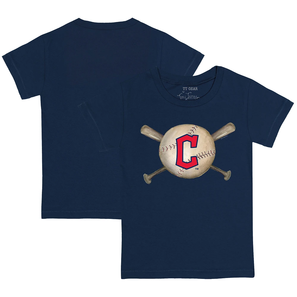 Toddler Tiny Turnip Navy Cleveland Guardians Baseball Cross Bats T-Shirt