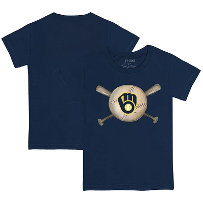 Toddler Tiny Turnip Navy Milwaukee Brewers Baseball Cross Bats T-Shirt