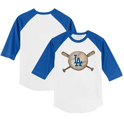 Toddler Tiny Turnip White/Royal Los Angeles Dodgers Baseball Cross Bats 3/4-Sleeve Raglan T-Shirt