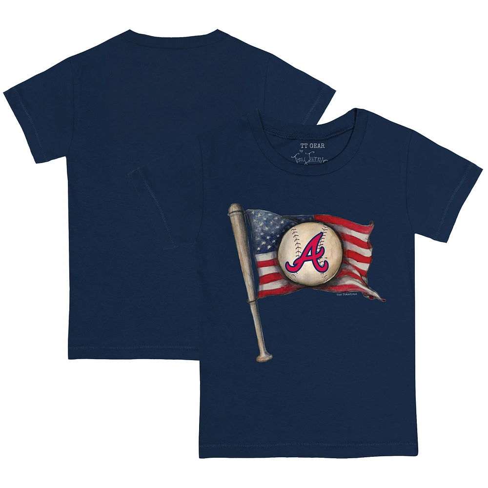 Toddler Tiny Turnip Navy Atlanta Braves Baseball Flag T-Shirt