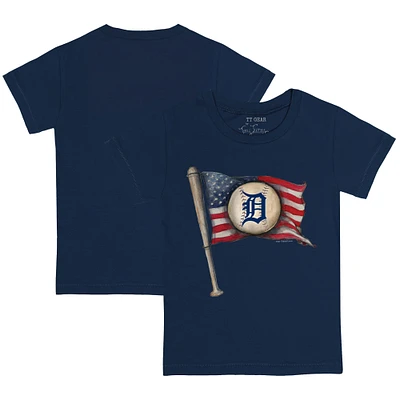 Toddler Tiny Turnip Navy Detroit Tigers Baseball Flag T-Shirt