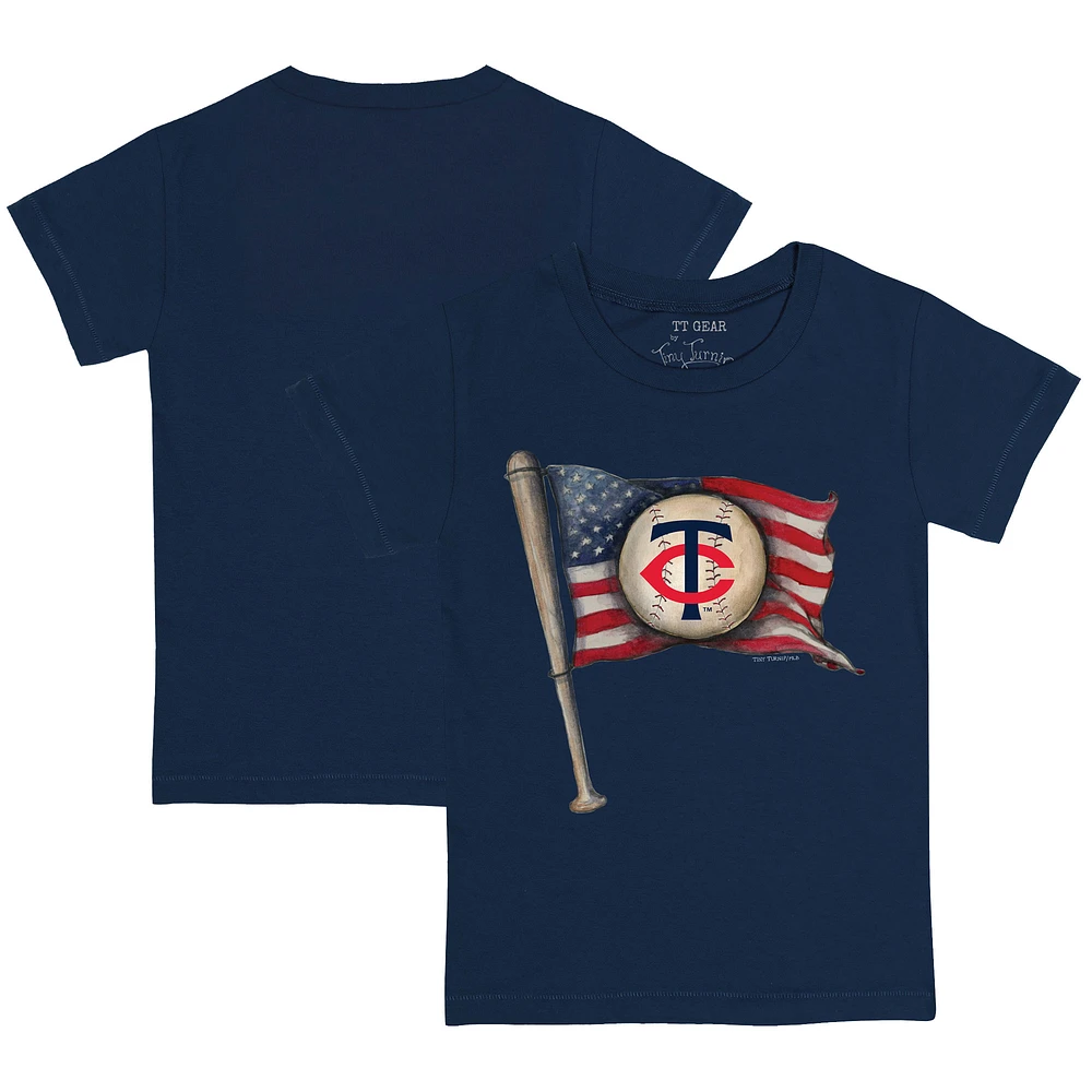 Toddler Tiny Turnip Navy Minnesota Twins Baseball Flag T-Shirt