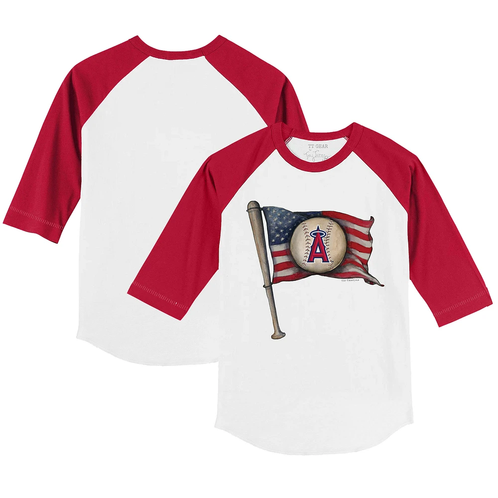 Toddler Tiny Turnip White/Red Los Angeles Angels Baseball Flag 3/4-Sleeve Raglan T-Shirt