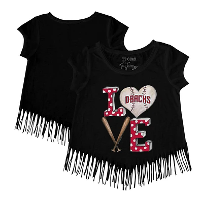 Girls Toddler Tiny Turnip Black Arizona Diamondbacks Baseball Love Fringe T-Shirt