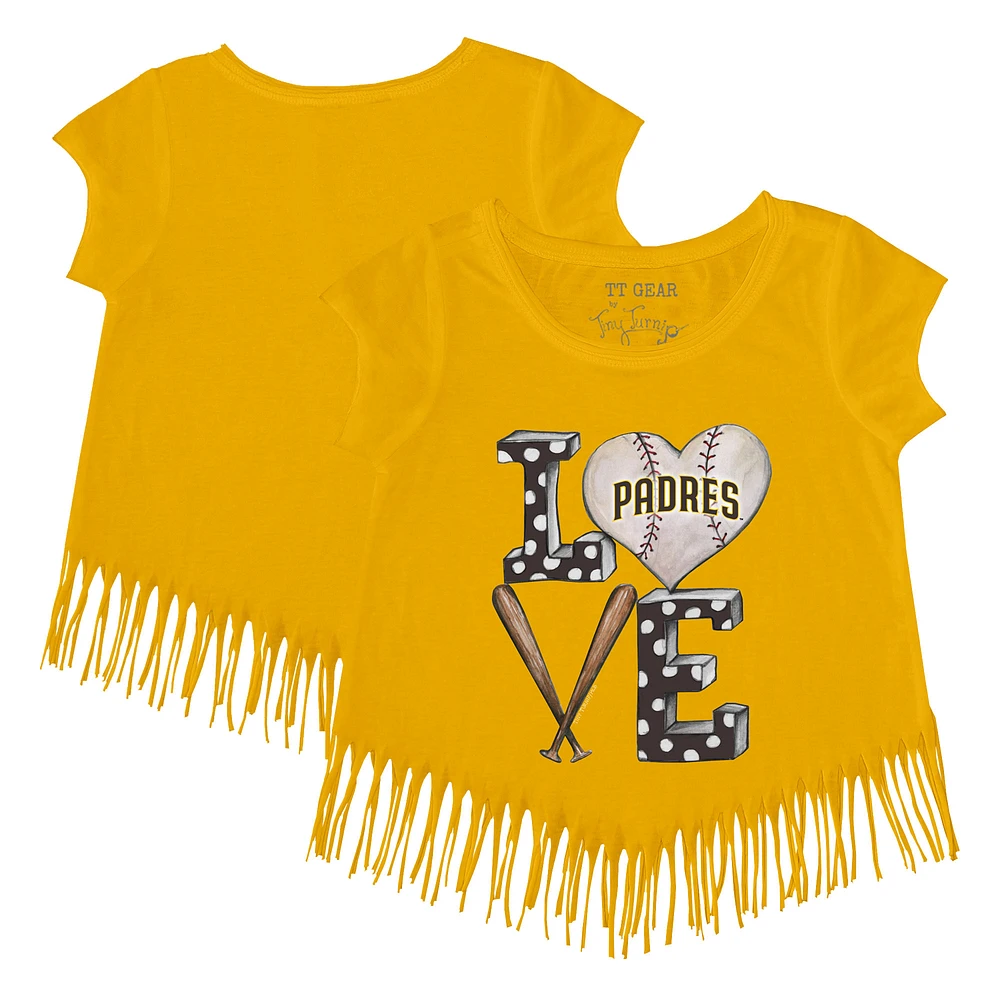 Girls Toddler Tiny Turnip Gold San Diego Padres Baseball Love Fringe T-Shirt