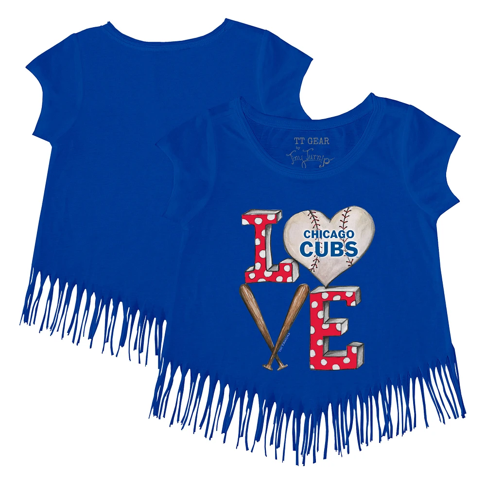 Girls Toddler Tiny Turnip Royal Chicago Cubs Baseball Love Fringe T-Shirt