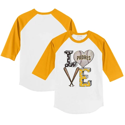 Toddler Tiny Turnip White/Gold San Diego Padres Baseball Love 3/4-Sleeve Raglan T-Shirt