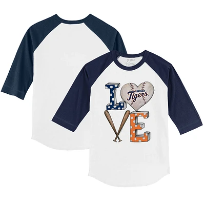 Toddler Tiny Turnip White/Navy Detroit Tigers Baseball Love 3/4-Sleeve Raglan T-Shirt