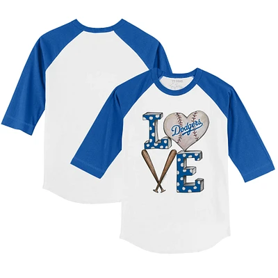 Toddler Tiny Turnip White/Royal Los Angeles Dodgers Baseball Love 3/4-Sleeve Raglan T-Shirt