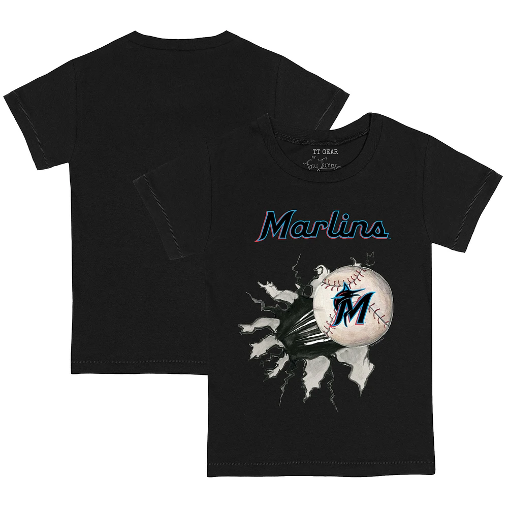 Toddler Tiny Turnip Black Miami Marlins Baseball Tear T-Shirt