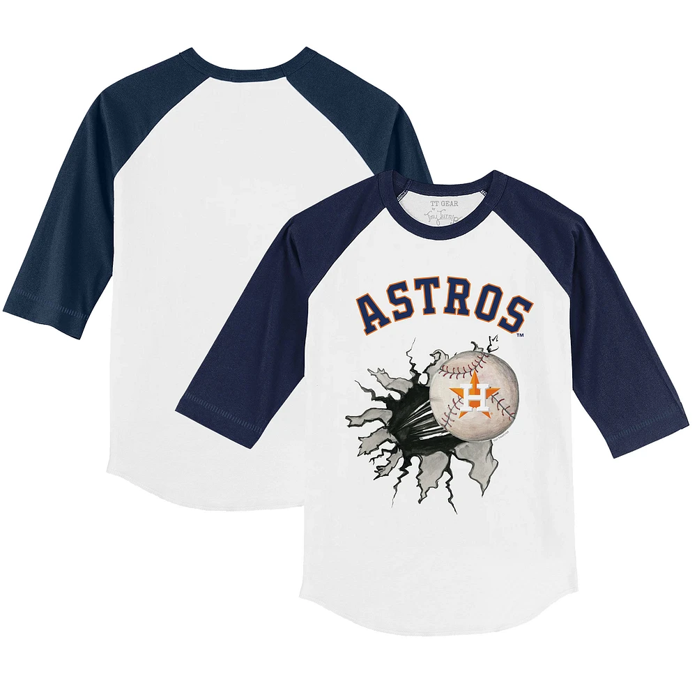 Toddler Tiny Turnip White/Navy Houston Astros Baseball Tear 3/4-Sleeve Raglan T-Shirt