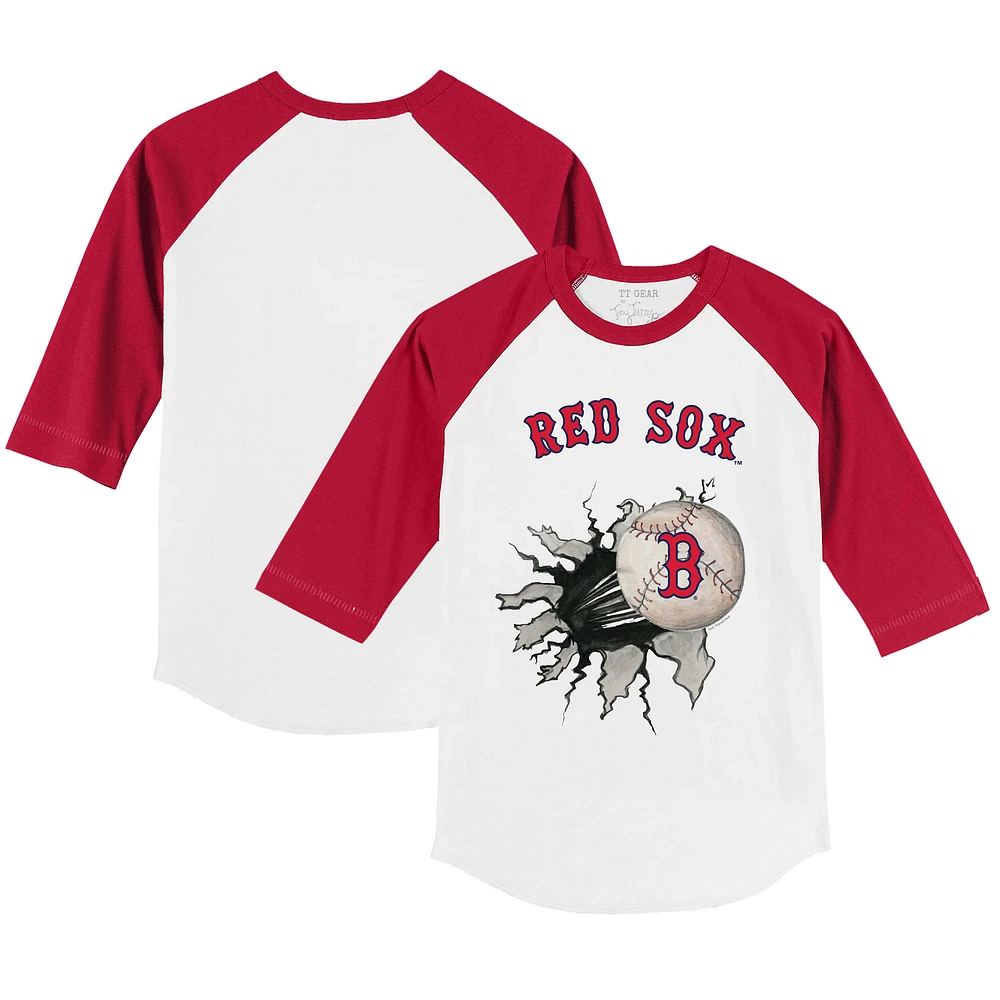 Toddler Tiny Turnip White/Red Boston Red Sox Baseball Tear 3/4-Sleeve Raglan T-Shirt