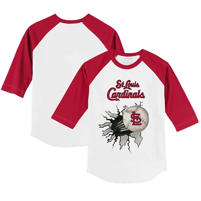 Toddler Tiny Turnip White/Red St. Louis Cardinals Baseball Tear 3/4-Sleeve Raglan T-Shirt