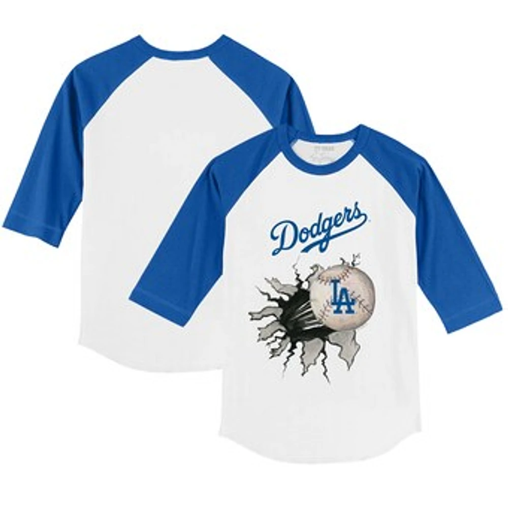 Toddler Tiny Turnip White/Royal Los Angeles Dodgers Baseball Tear 3/4-Sleeve Raglan T-Shirt