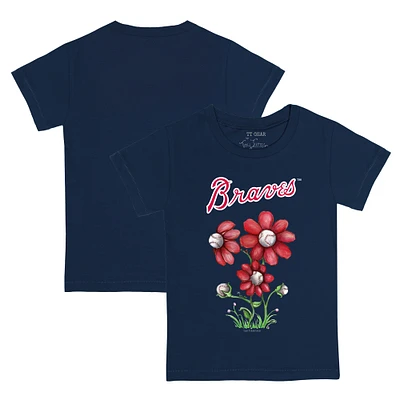 Toddler Tiny Turnip Navy Atlanta Braves Blooming Baseballs T-Shirt