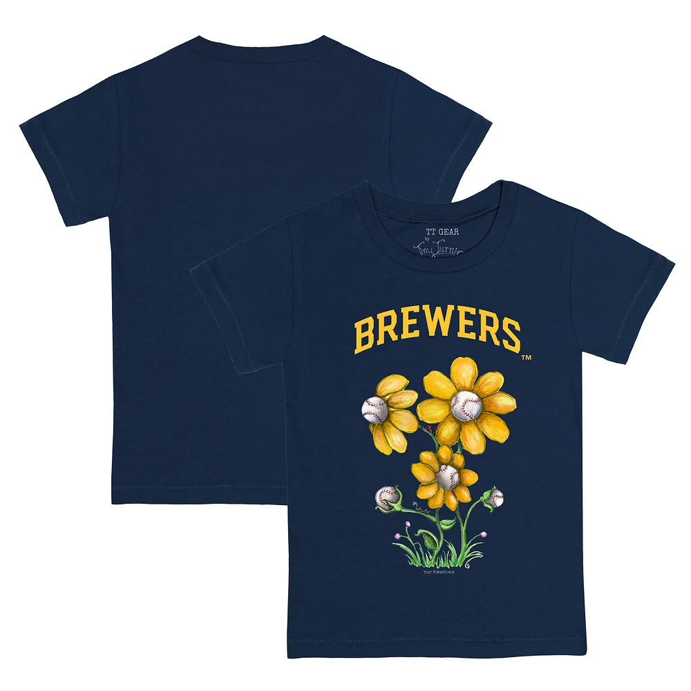 Toddler Tiny Turnip Navy Milwaukee Brewers Blooming Baseballs T-Shirt
