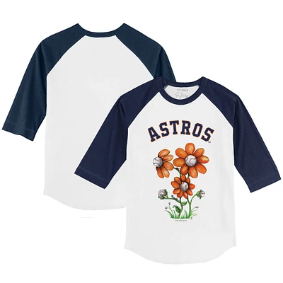 Toddler Tiny Turnip White/Navy Houston Astros Blooming Baseballs 3/4-Sleeve Raglan T-Shirt