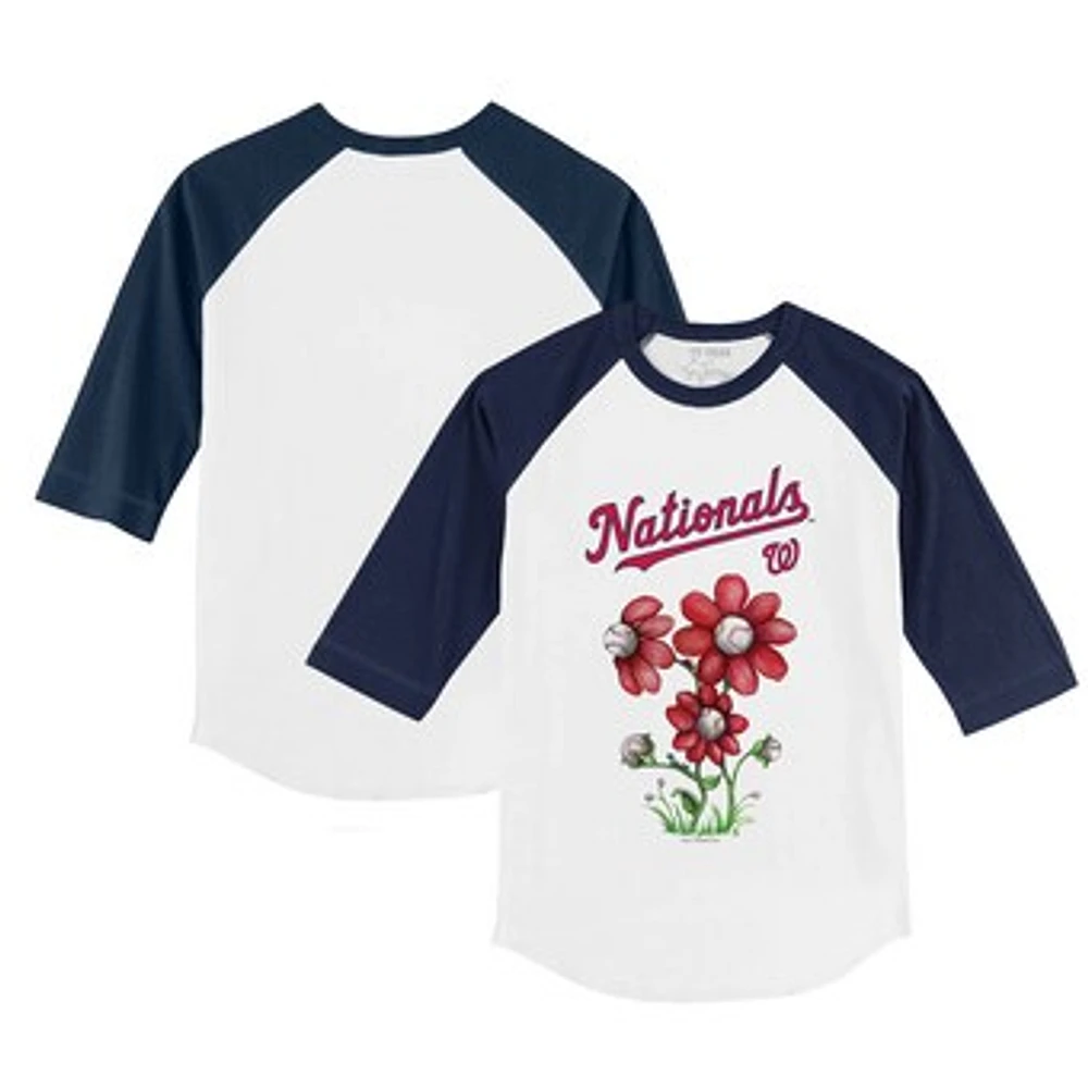 Toddler Tiny Turnip White/Navy Washington Nationals Blooming Baseballs 3/4-Sleeve Raglan T-Shirt