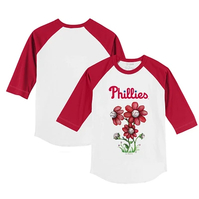 Toddler Tiny Turnip White/Red Philadelphia Phillies Blooming Baseballs 3/4-Sleeve Raglan T-Shirt
