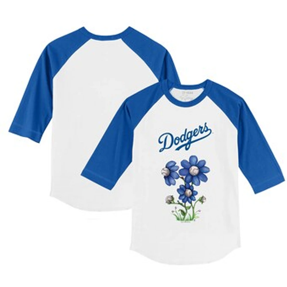 Toddler Tiny Turnip White/Royal Los Angeles Dodgers Blooming Baseballs 3/4-Sleeve Raglan T-Shirt