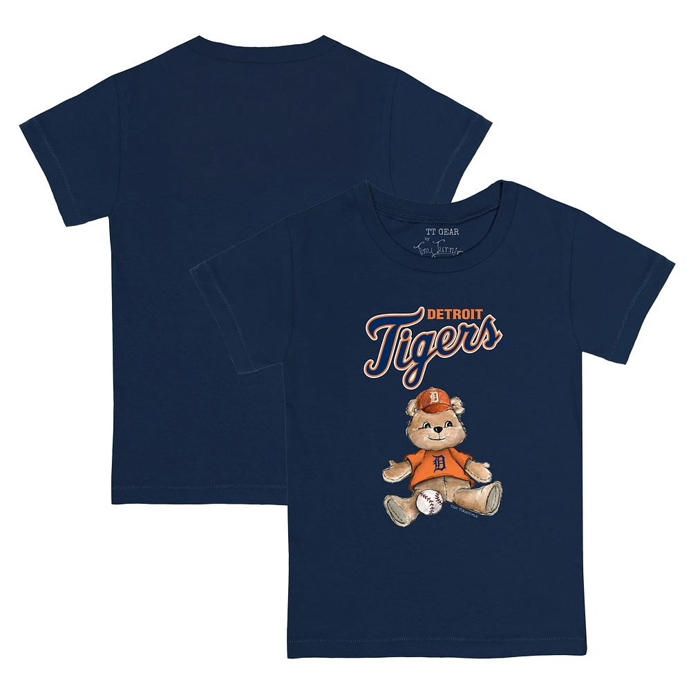Toddler Tiny Turnip Navy Detroit Tigers Teddy Boy T-Shirt