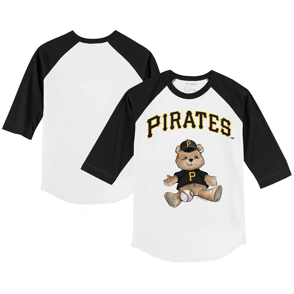 Toddler Tiny Turnip White/Black Pittsburgh Pirates Teddy Boy 3/4-Sleeve Raglan T-Shirt