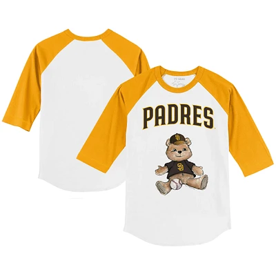 Toddler Tiny Turnip White/Gold San Diego Padres Teddy Boy 3/4-Sleeve Raglan T-Shirt