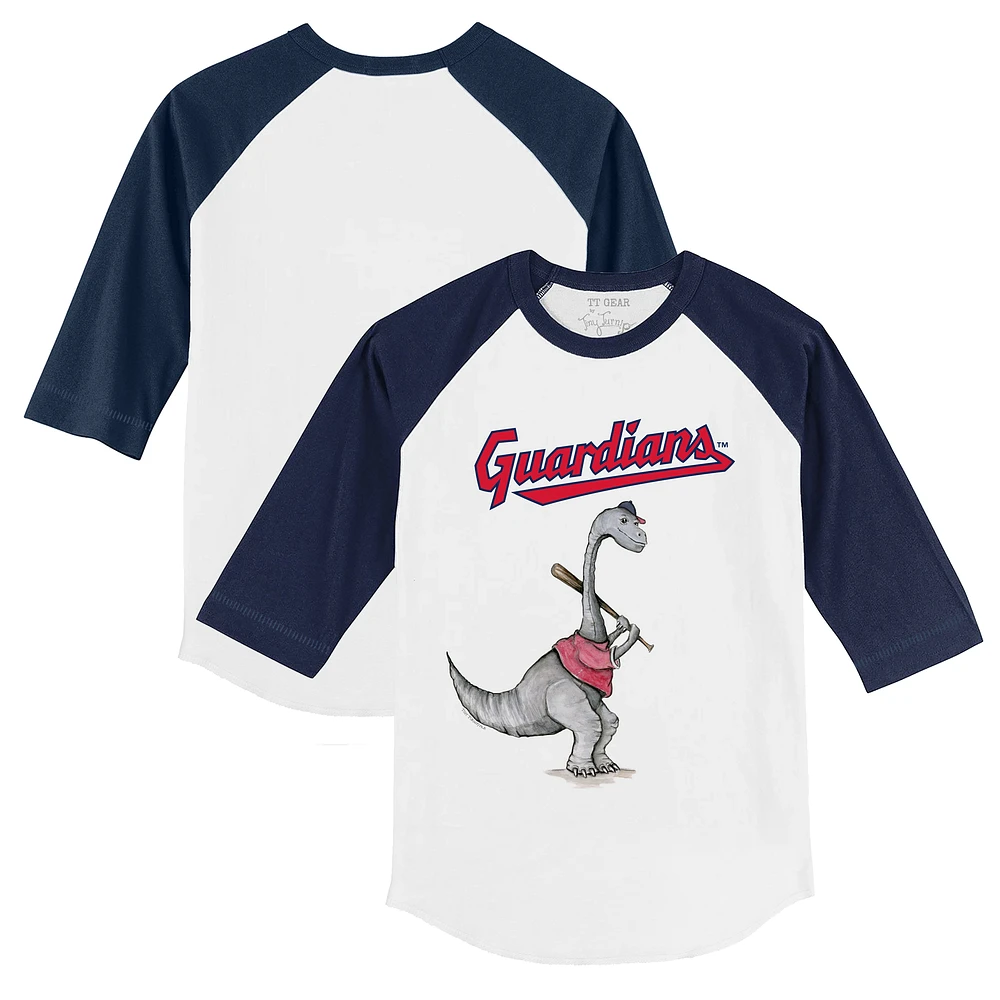 Toddler Tiny Turnip White/Navy Cleveland Guardians Bronto 3/4-Sleeve Raglan T-Shirt