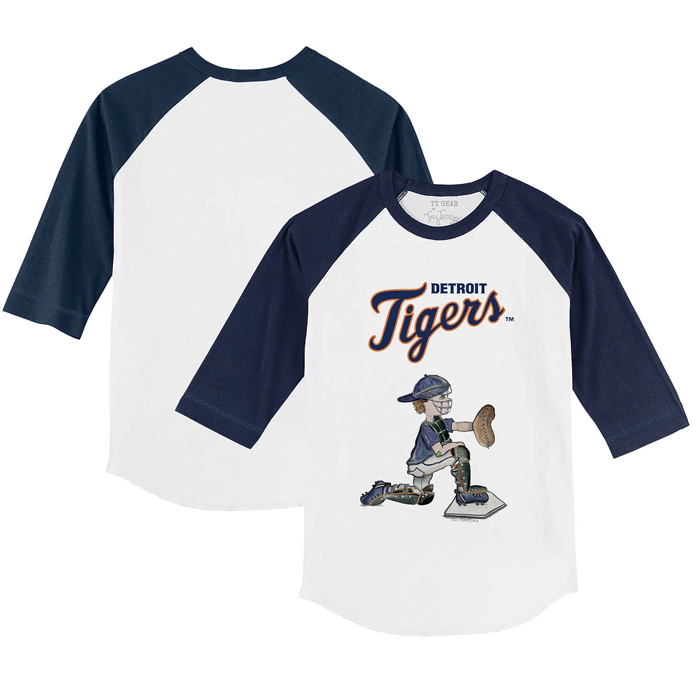 Toddler Tiny Turnip White/Navy Detroit Tigers Caleb 3/4-Sleeve Raglan T-Shirt