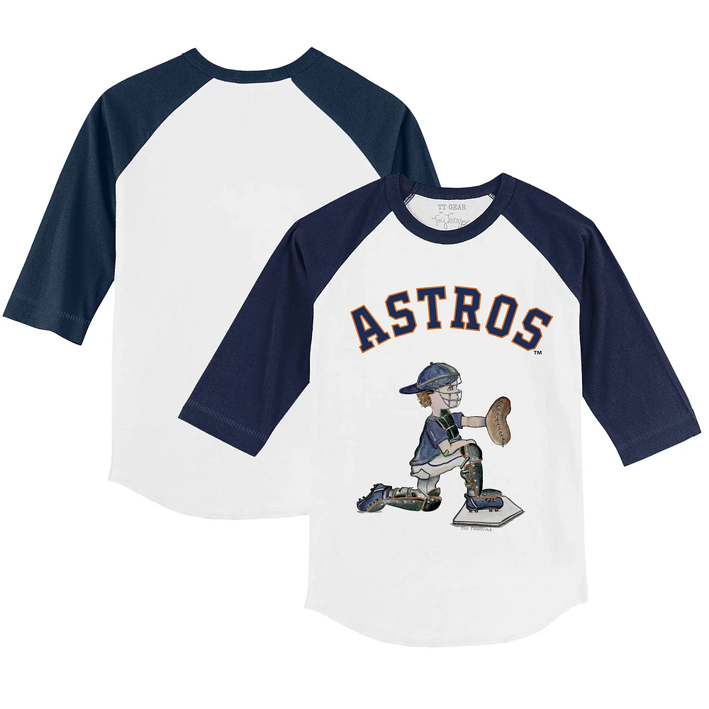 Toddler Tiny Turnip White/Navy Houston Astros Caleb 3/4-Sleeve Raglan T-Shirt