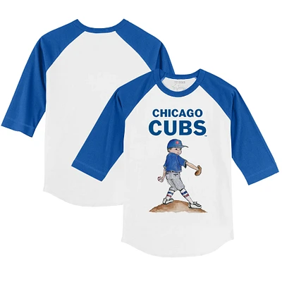 Toddler Tiny Turnip White/Royal Chicago Cubs Clemente 3/4-Sleeve Raglan T-Shirt