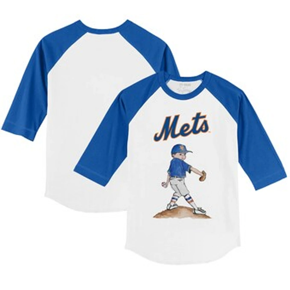 Toddler Tiny Turnip White/Royal New York Mets Clemente 3/4-Sleeve Raglan T-Shirt