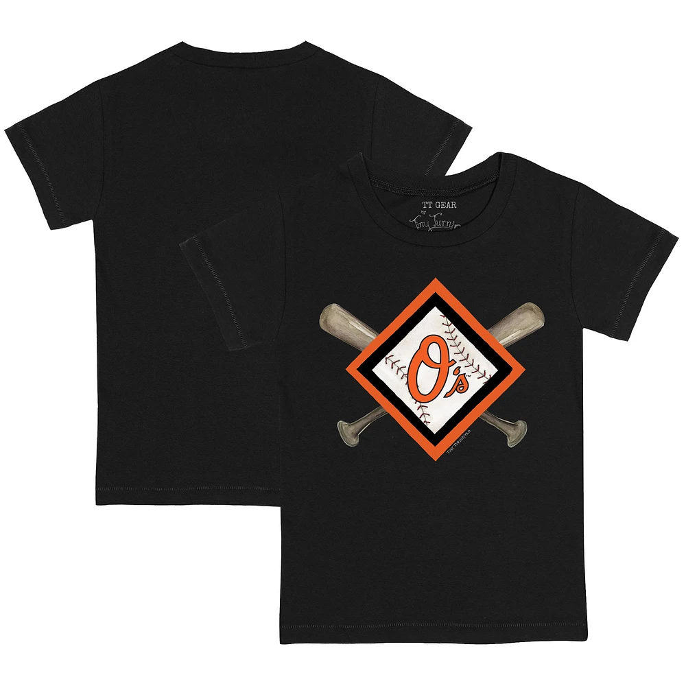 Toddler Tiny Turnip Black Baltimore Orioles Diamond Cross Bats T-Shirt