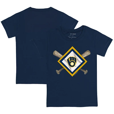 Toddler Tiny Turnip Navy Milwaukee Brewers Diamond Cross Bats T-Shirt
