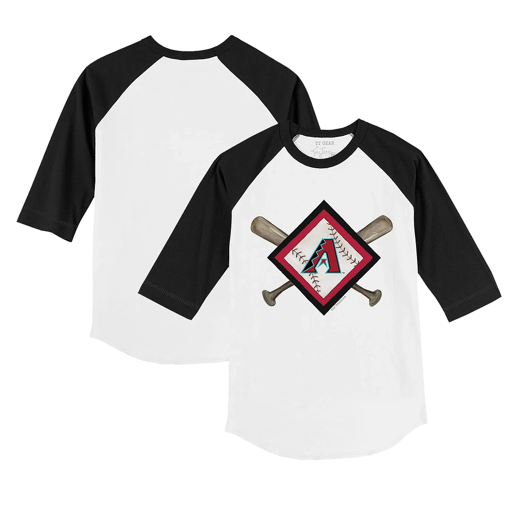 Toddler Tiny Turnip White/Black Arizona Diamondbacks Diamond Cross Bats 3/4-Sleeve Raglan T-Shirt