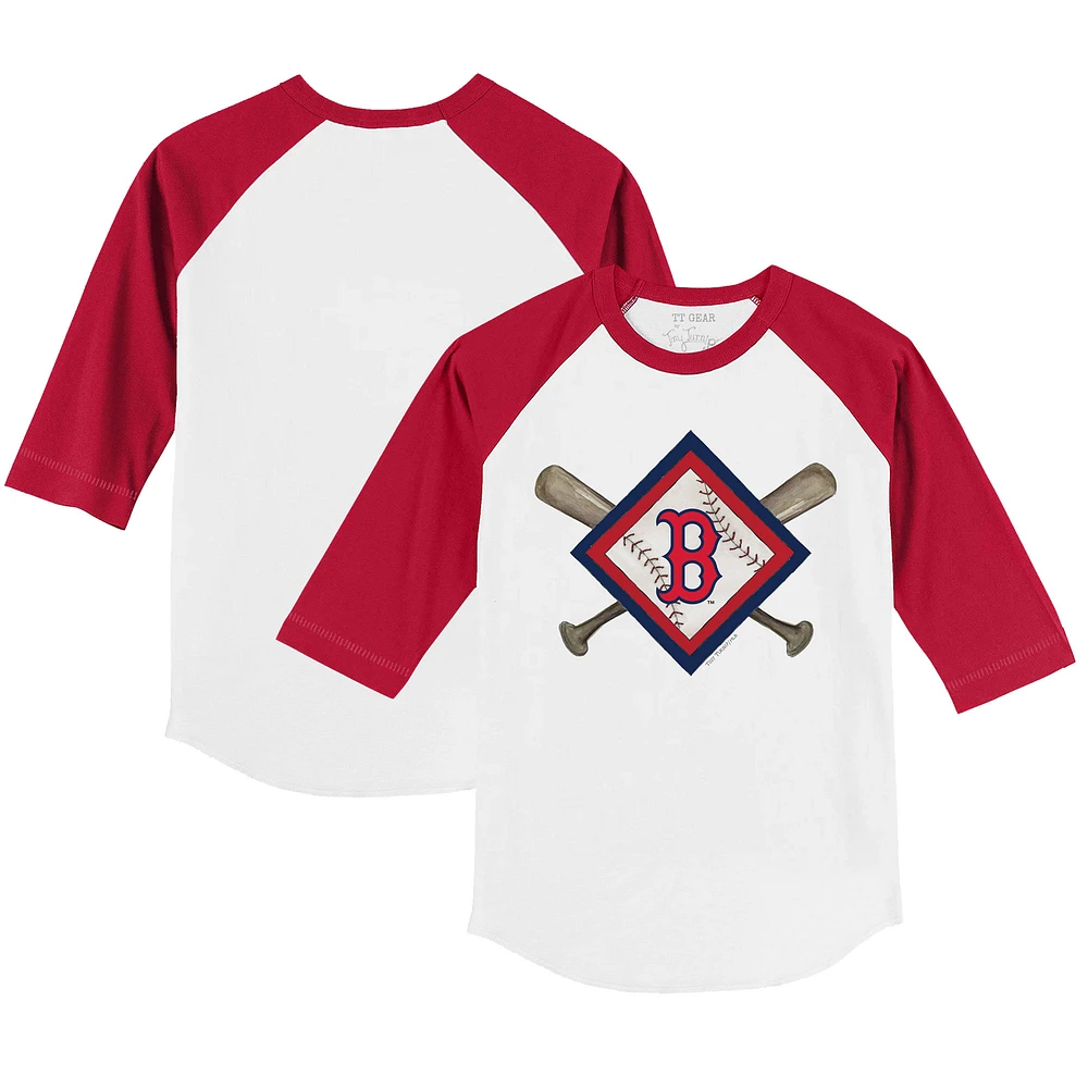 Toddler Tiny Turnip White/Red Boston Red Sox Diamond Cross Bats 3/4-Sleeve Raglan T-Shirt