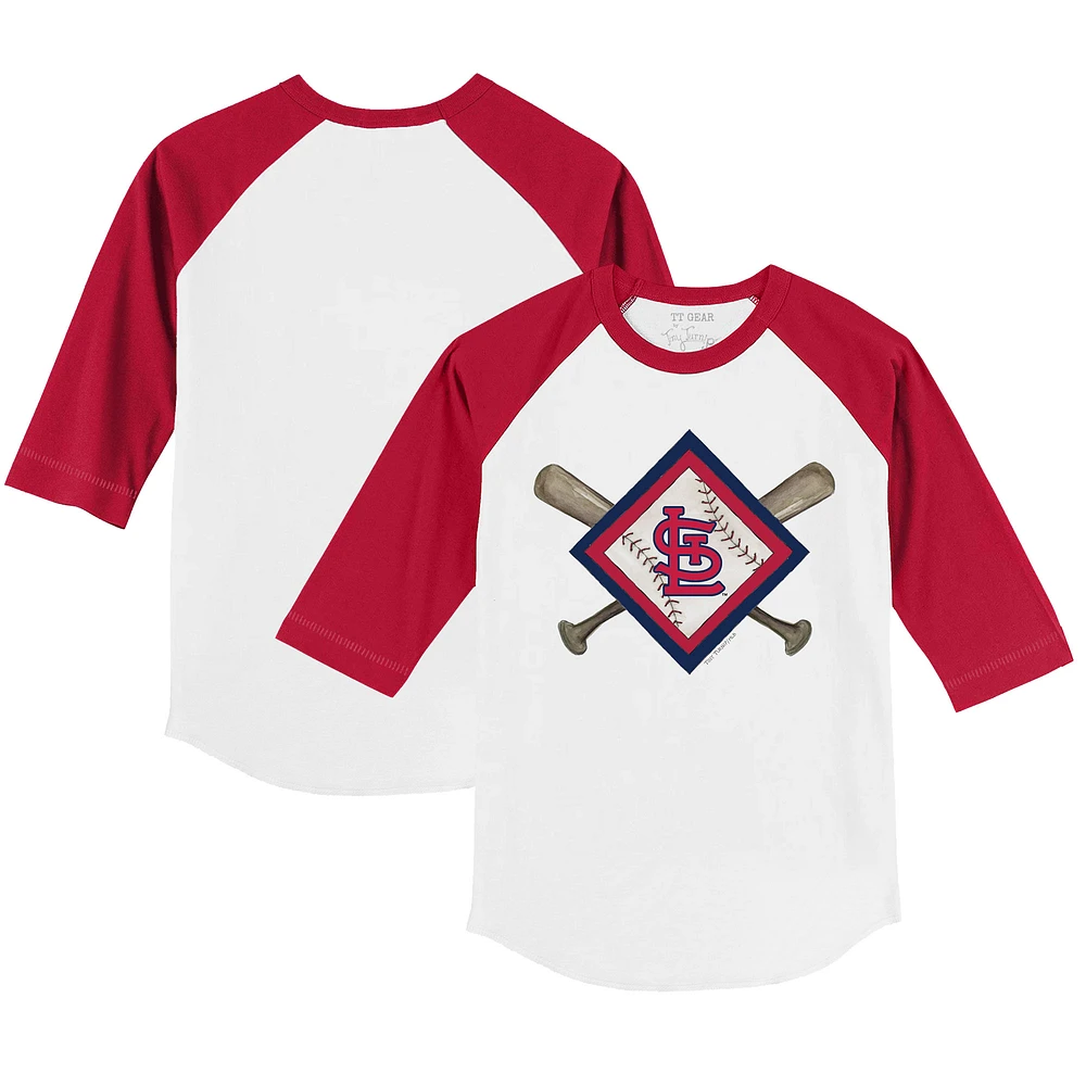 Toddler Tiny Turnip White/Red St. Louis Cardinals Diamond Cross Bats 3/4-Sleeve Raglan T-Shirt