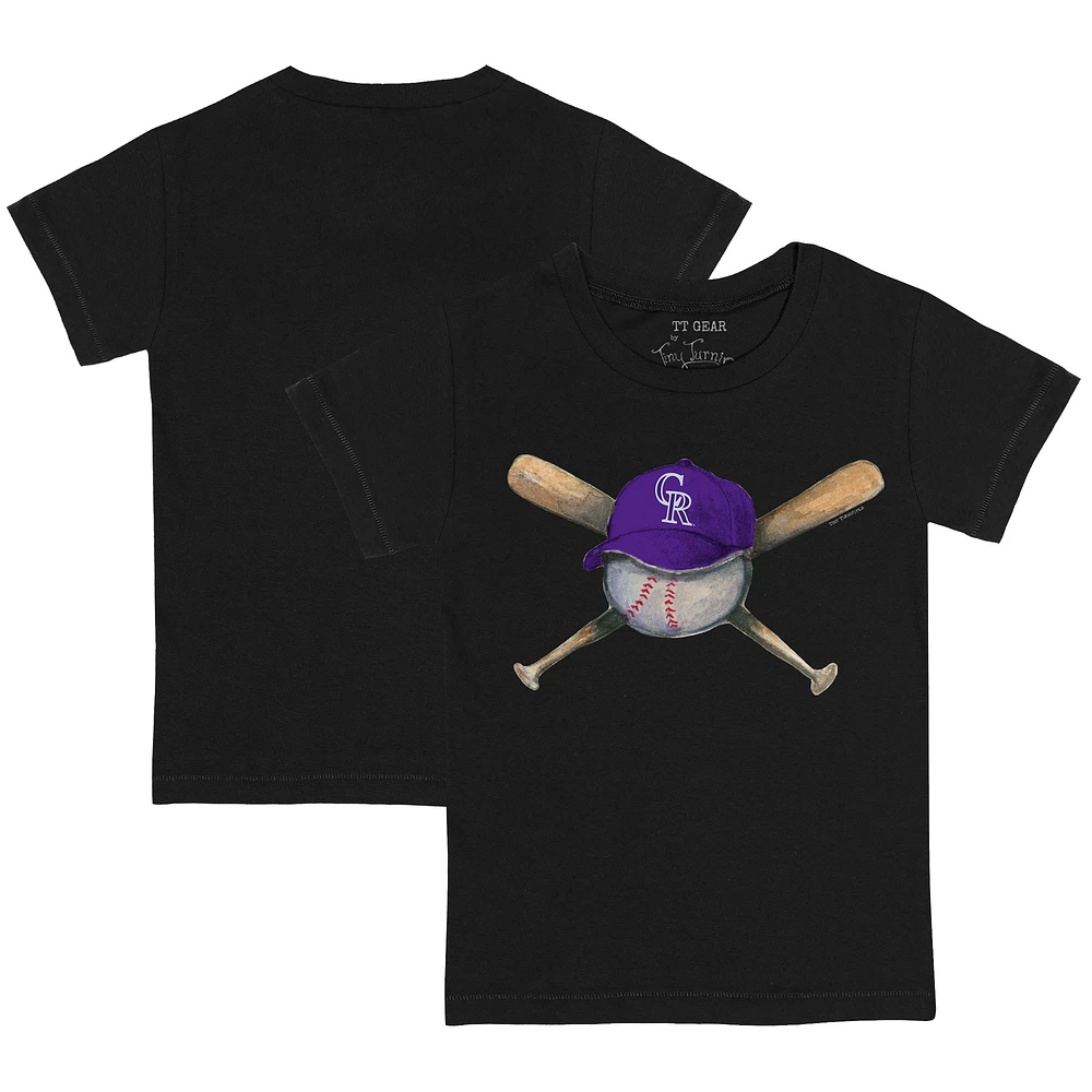 Toddler Tiny Turnip Black Colorado Rockies Hat Cross Bats T-Shirt