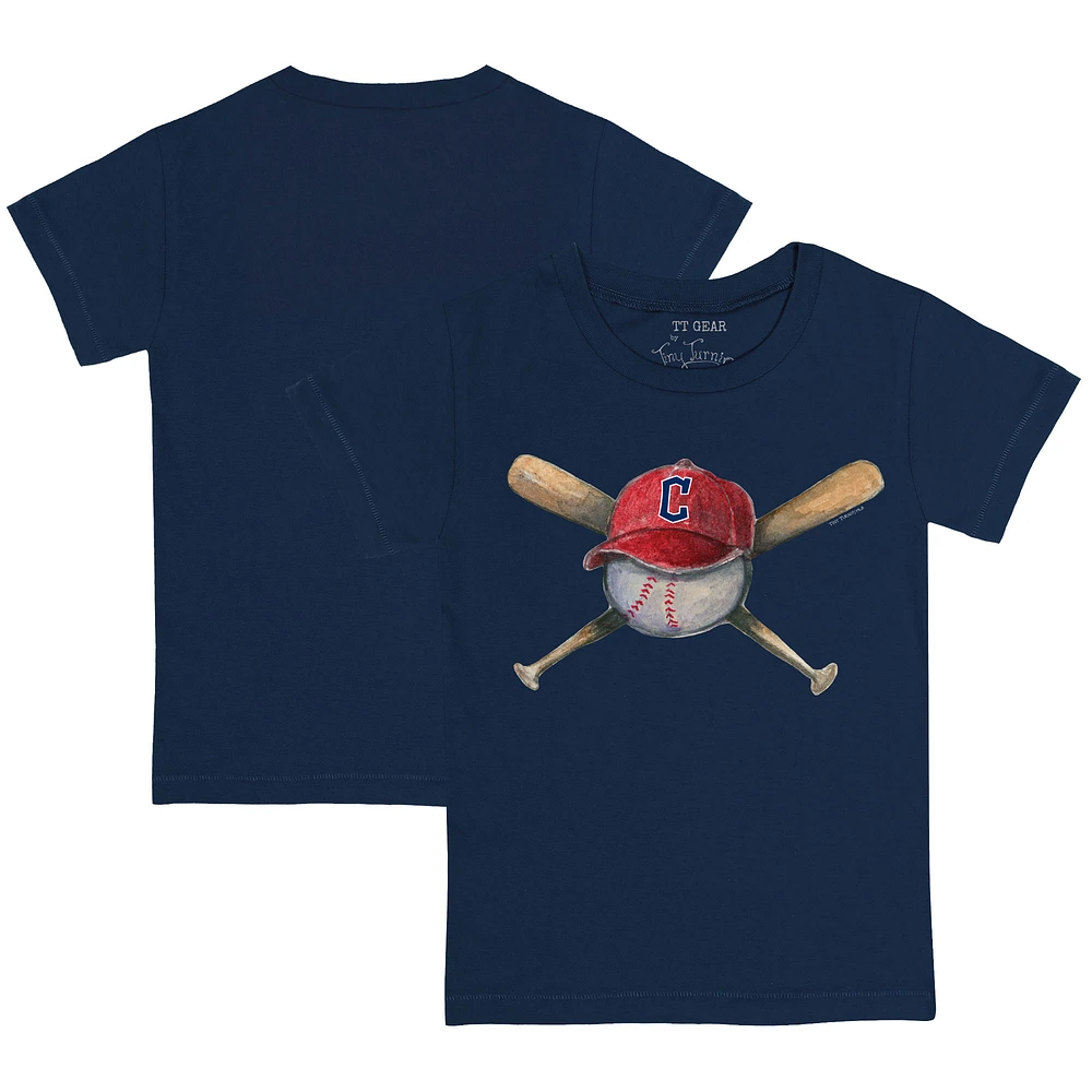Toddler Tiny Turnip Navy Cleveland Guardians Hat Cross Bats T-Shirt
